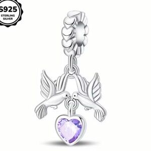 Sterling Silver Dove Charm with Purple Heart